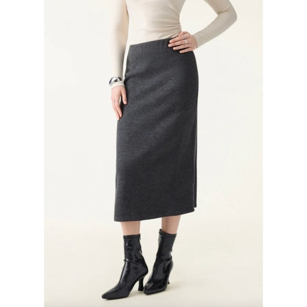 OGL Skirt Size M NEW Ribbed H-line Pull-on Midi Skirt Heather Black Gray - Picture 7 of 12